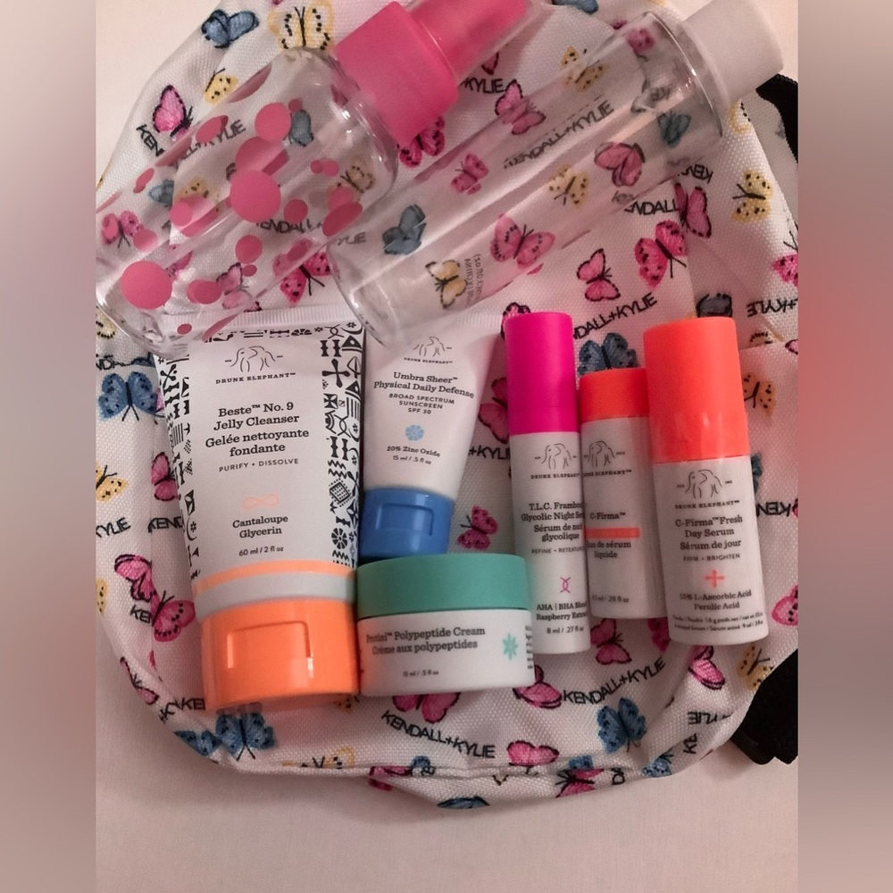 Drunk Elephant Skincare Set with New Kendall & Kyle backpack makeup bag